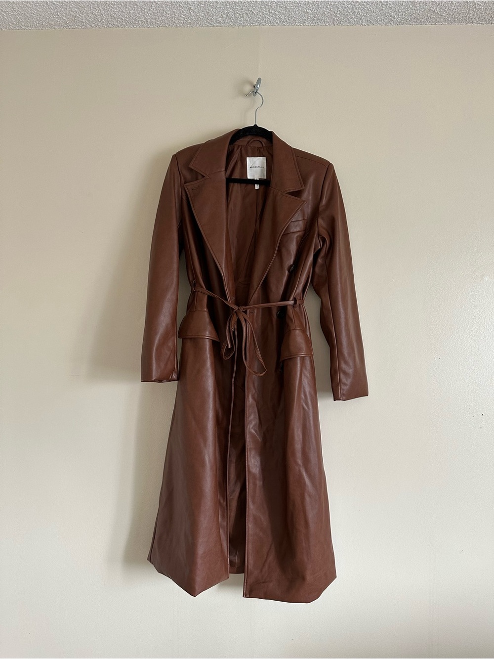 Avec Les Filles Brown Faux Leather Belted Trench